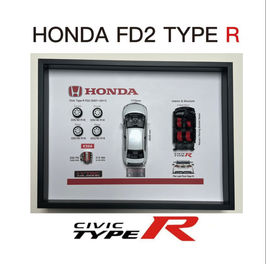 Honda Civic Type R FD2 Shadow Box Frame 1:64 Scale Diecast Display JDM Collector