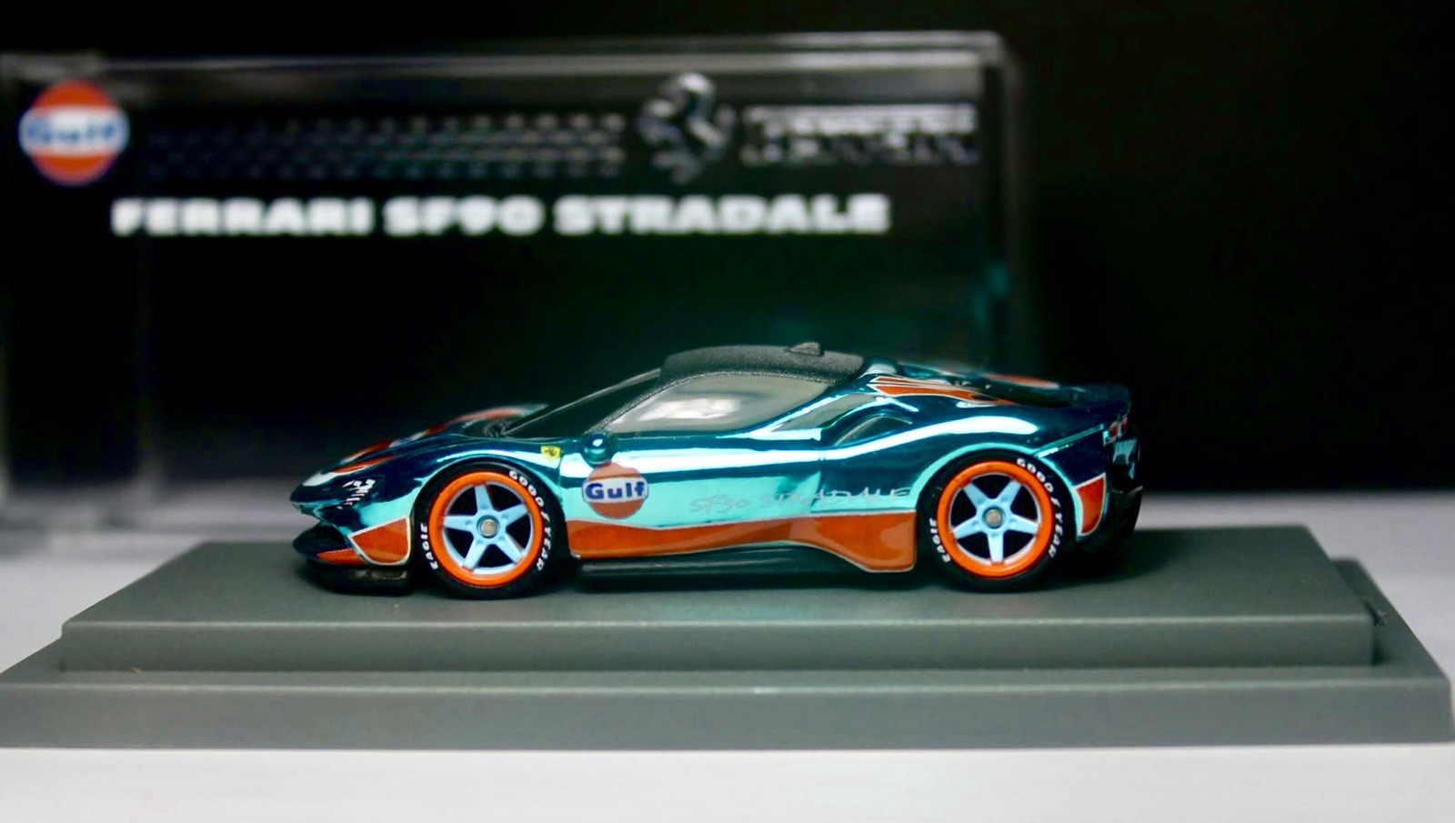 Hot Wheels Ferrari SF90 Stradale Blue Spectraflame Custom W/ display Case