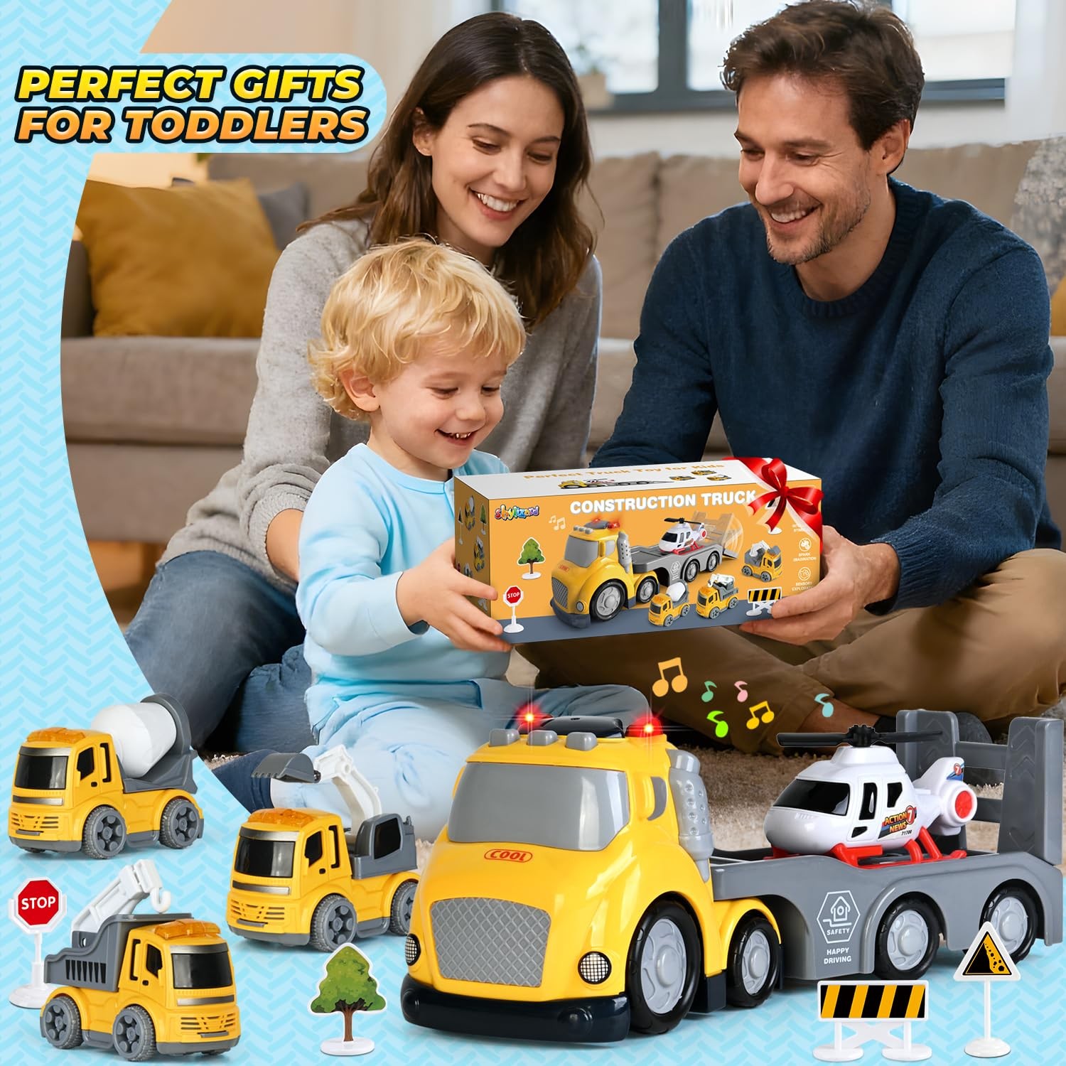Toddlers Truck Toys,Boy Toys Gifts for 1 2 3 Years Old,5 in 1 Construction Tr…