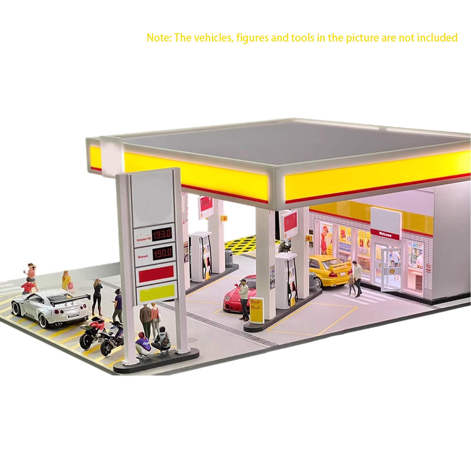 Diorama 1/64 Car Garage Model LED Lighting Gas Stations Parking Lot Scene Model