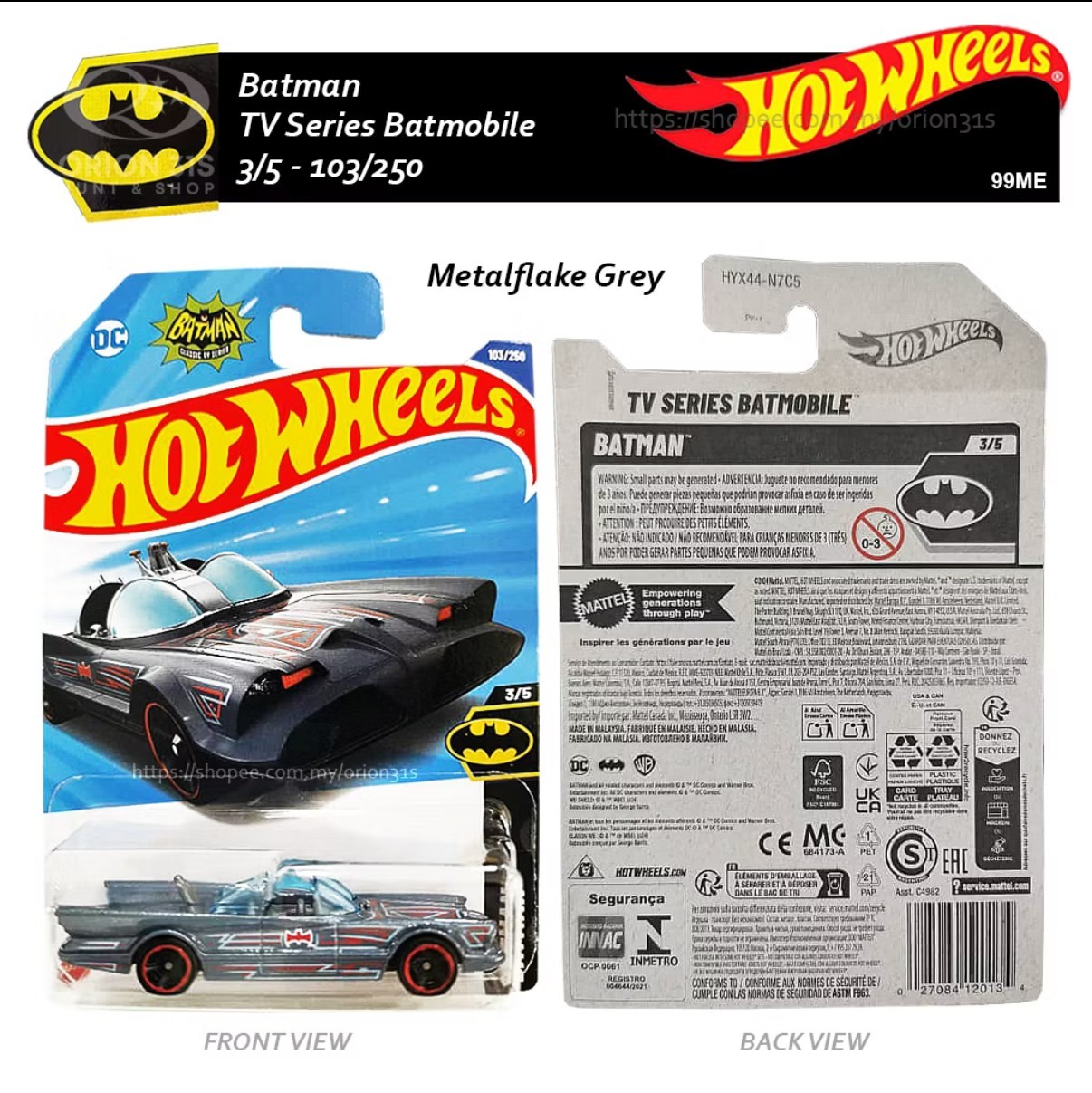 Hot Wheels Batman TV Series Batmobile 2025 Metalflake Grey 103/250 Free Shipping