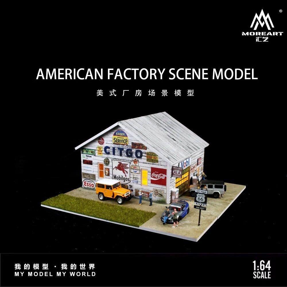 1/64 Diorama Car Garage Model LED Repair Factory Parking Lot Scene Display Model