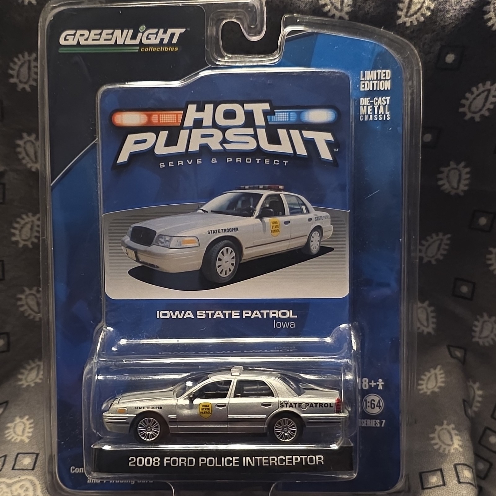 GreenLight Hot Pursuit Series 7 2008 Ford Police Interceptor Iowa STP 1:64