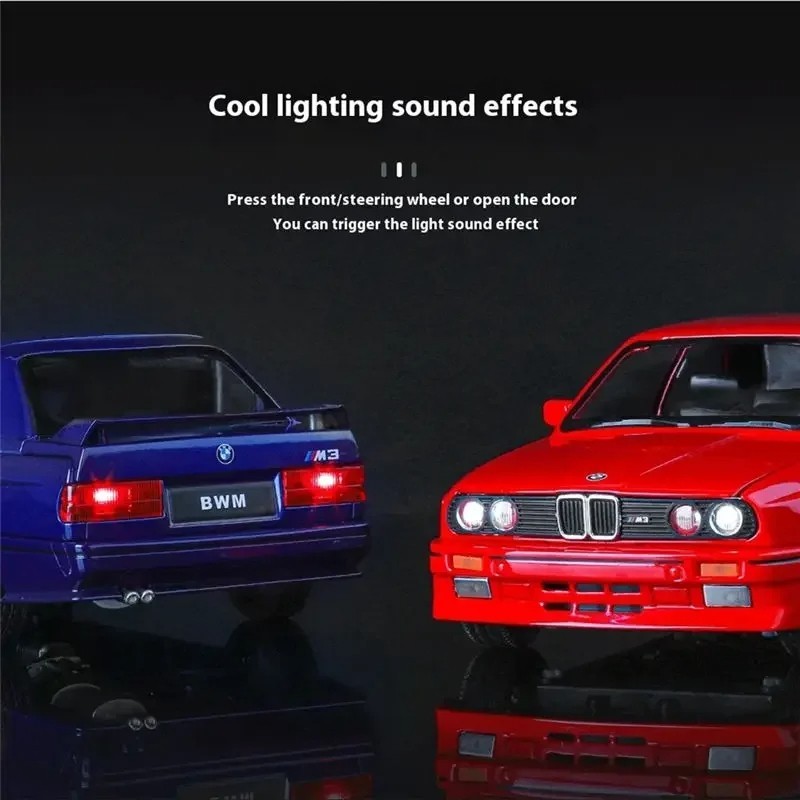 1:24 1988 BMW M3 E30 Diecast Alloy Sports Car Model Sound & Light Collectible