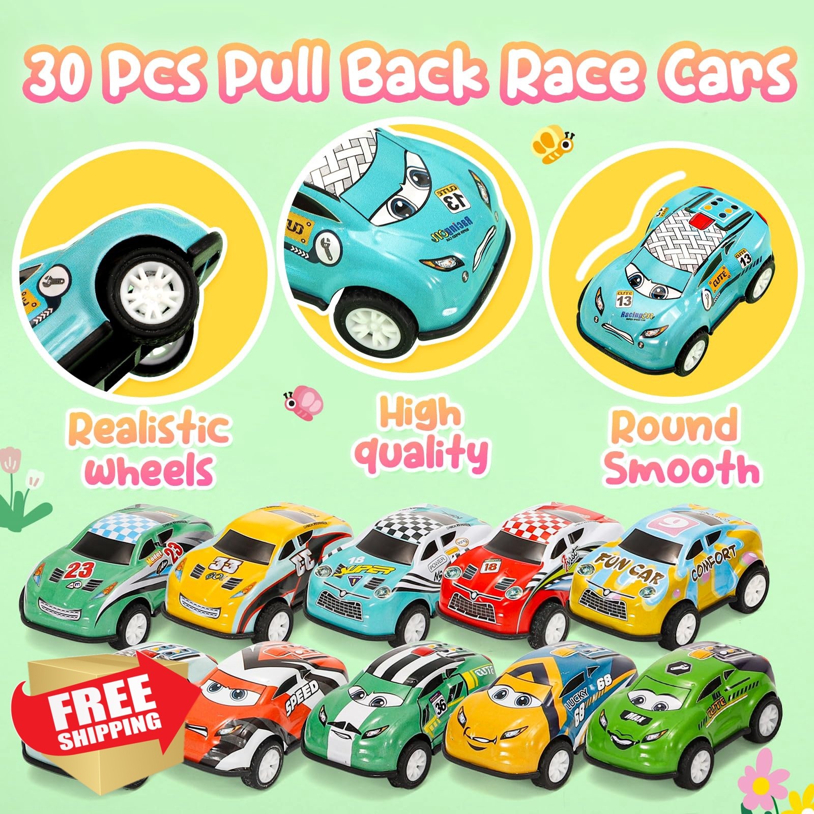 SevenQ 30Pcs Pull Back Toy Cars Kids Ages 4-8