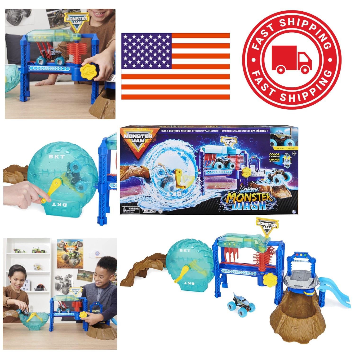 Megalodon Monster Wash Playset with Color Changing Truck for Kids Ages 3 and Up