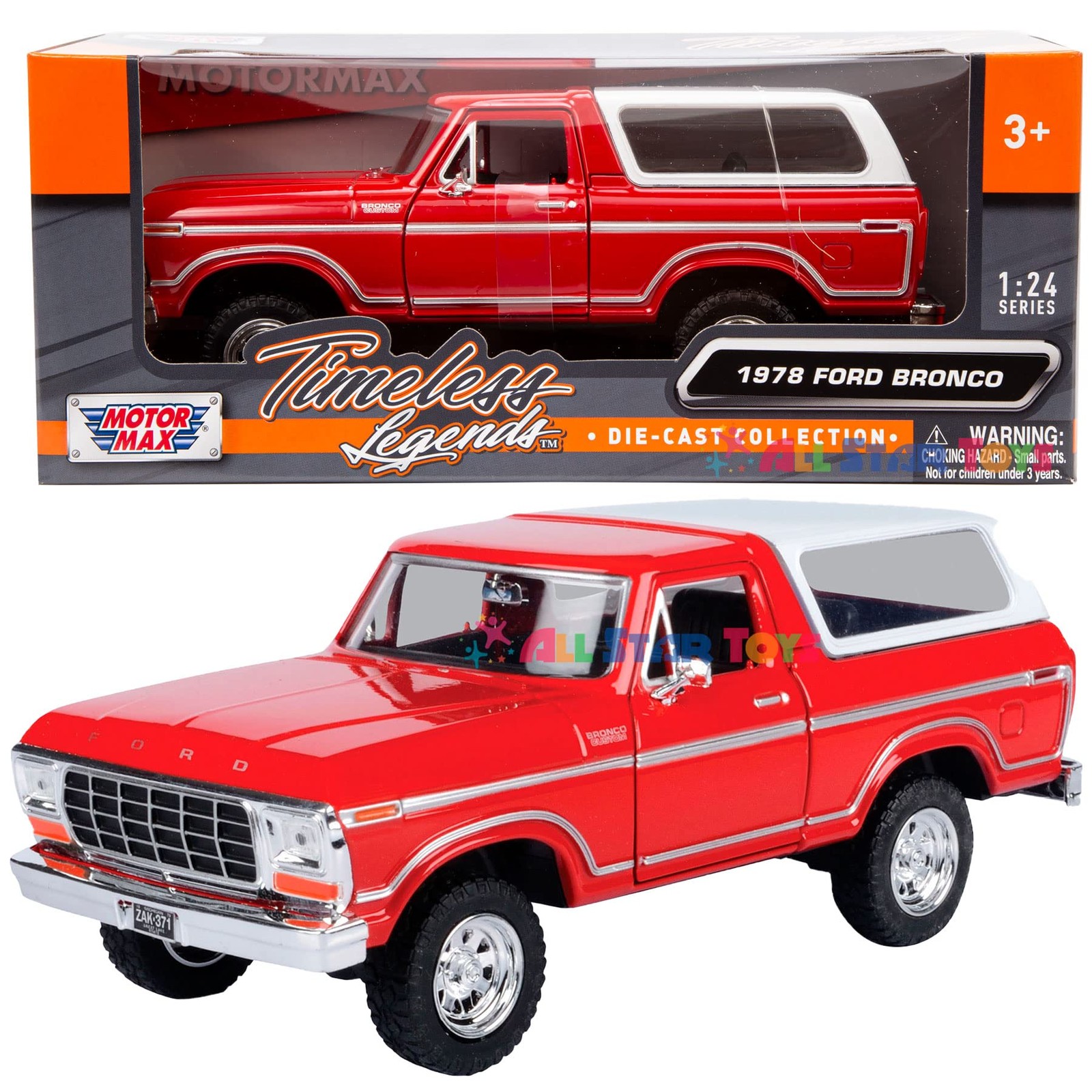 1978 Bronco 124 Diecast Model Car SUV SUT Truck Motormax 79373 Toy Auto Red