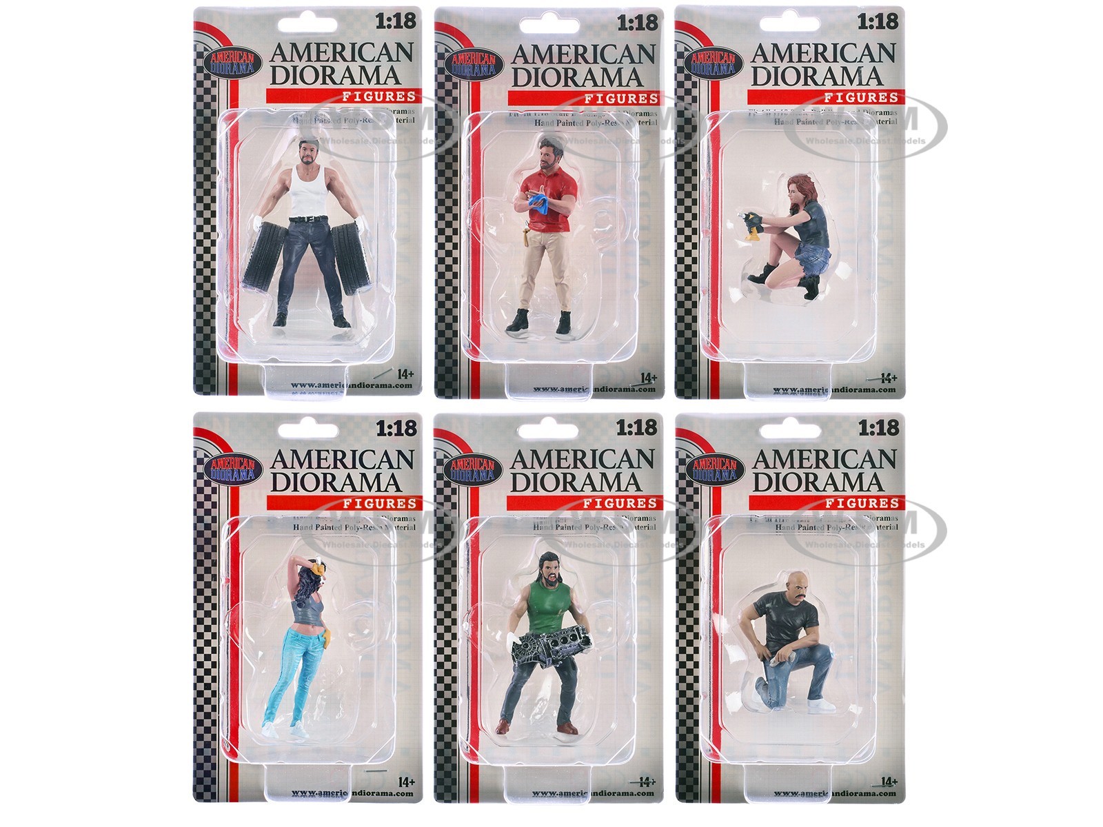“MUSCLE MECHANICS” 6 PC FIGURE SET 1/18 AMERICAN DIORAMA 19201-02-03-04-05-06