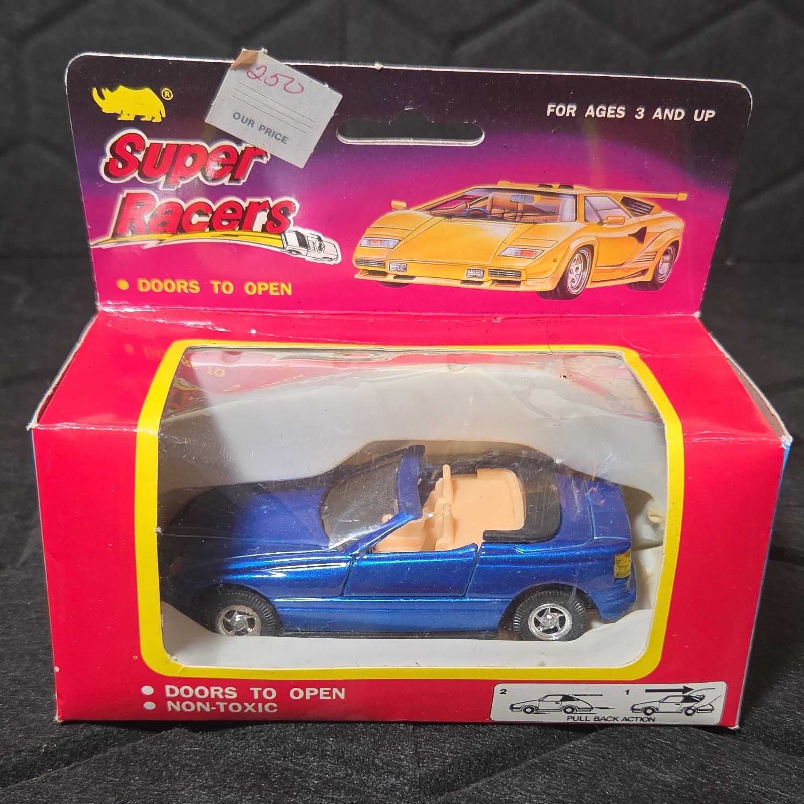 Super Racers Blue Diecast Car Pull Back Action Opening Doors