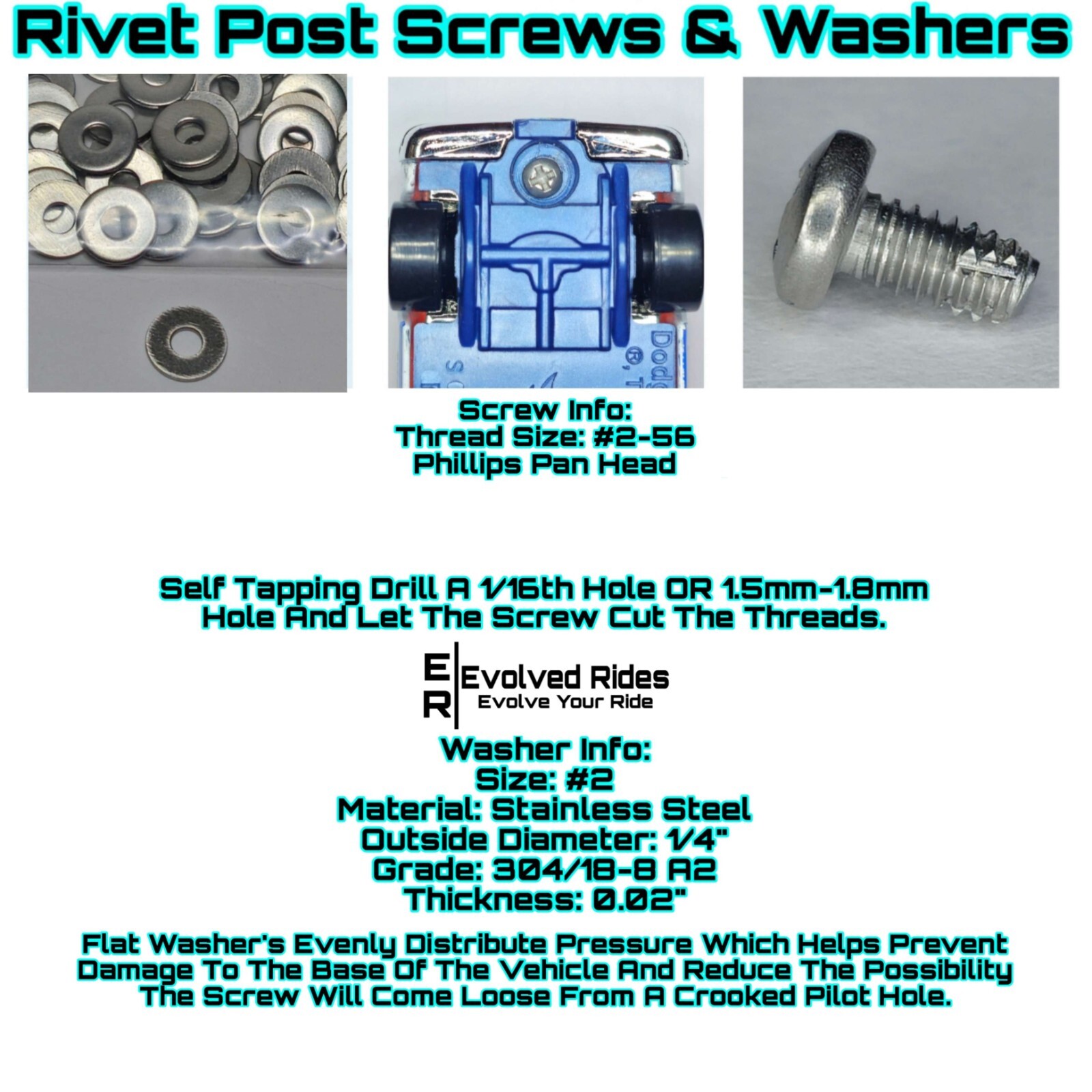 50pc Set 3/16th 2-56 Rivet Screw Self Tap For 1/64 Scale Customs Restorations