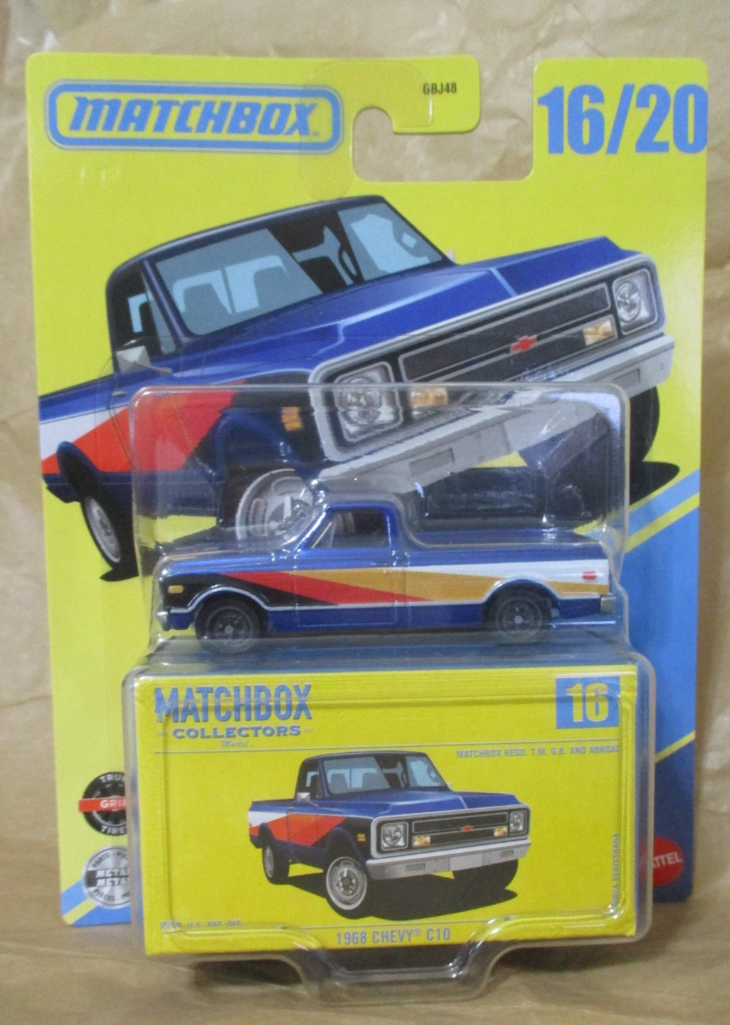 Matchbox Collectors series 1968 Chevy C10 Pickup in Blue 1/64 Rubber Tires