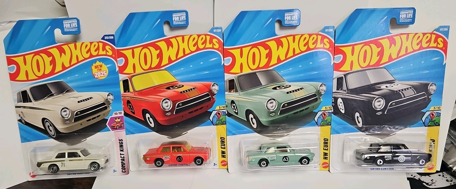 Hot Wheels LOTUS CORTINA Red/White/Black/Dollar Tree Exclusive Green Lot of 4