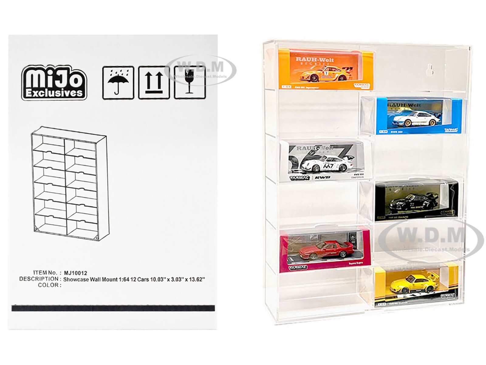 SHOWCASE 12 CAR DISPLAY CASE WALL MOUNT CLEAR FOR 1/64 SCALE MODELS MJ10012