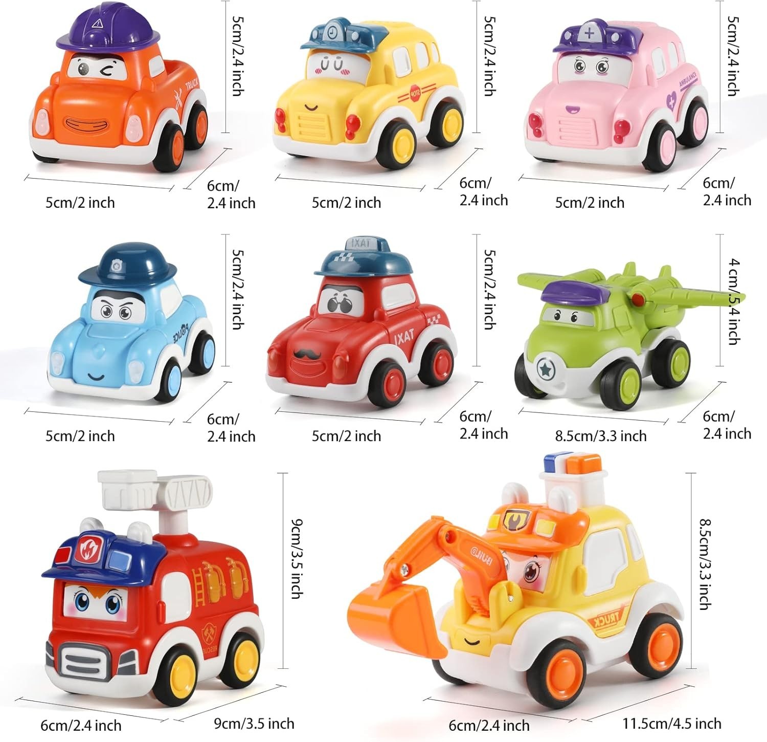 8Pcs Cartoon car Pull Back Toys, Kids car vehicle Set with Mat & Storage bag UK