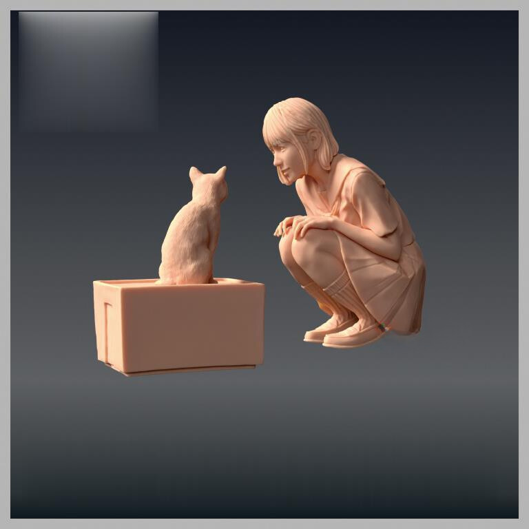 1/64 1/43 1/87 Cats and girl Scene Minitures Figures For Cars Vehicles