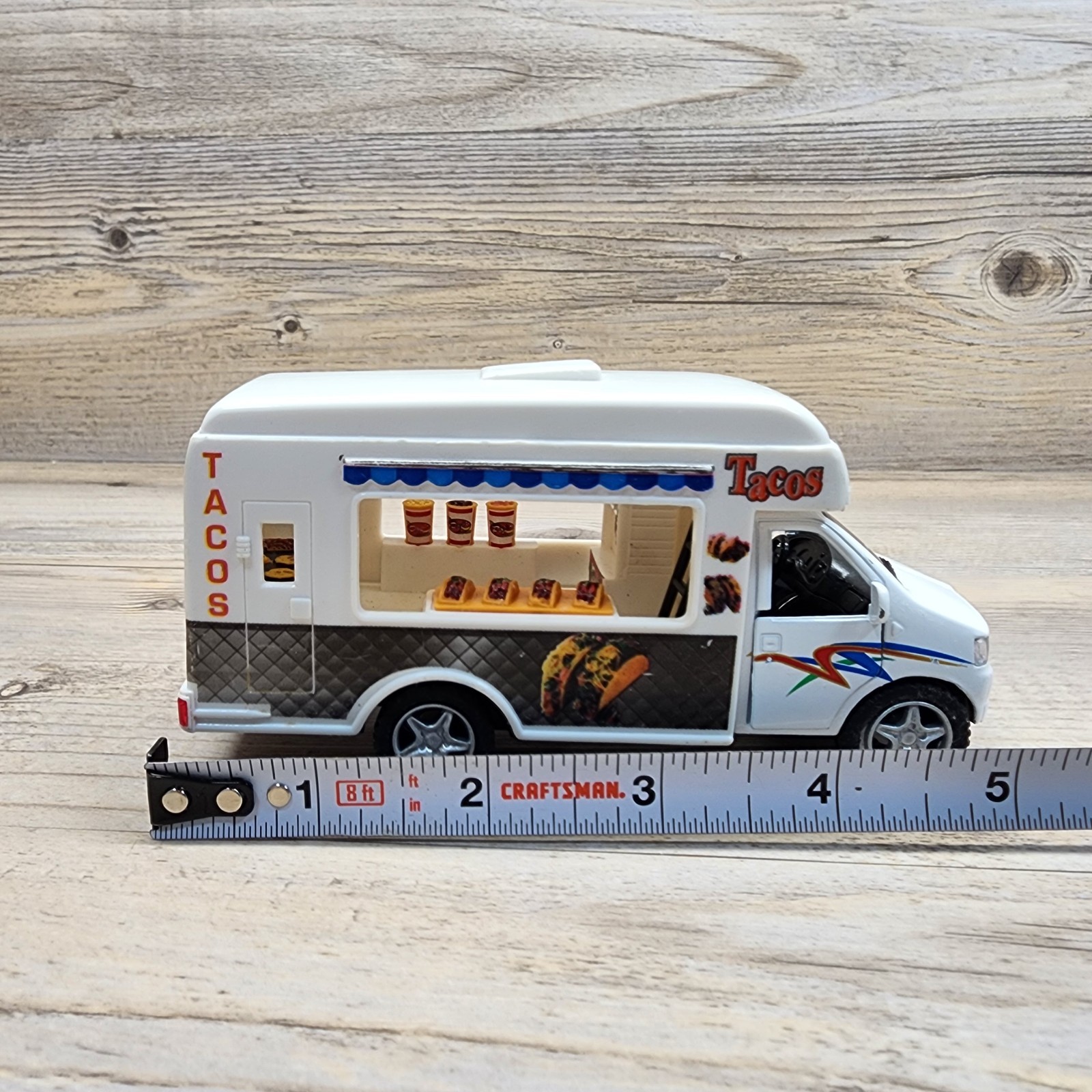 Kinsfun Die Cast Metal/Plastic Toy Taco Truck w/Pullback Action & Opening Doors