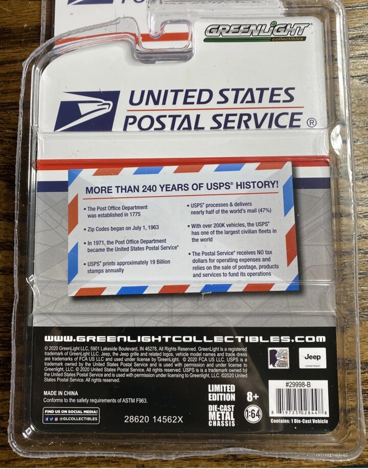 GREENLIGHT 29998 1:64 1971 JEEP DJ-5 UNITED STATES POSTAL SERVICE USPS