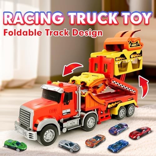 Truck Car Toys for 3, 4, 5, 6, 7, 8 Years Old Kids, Carrier Truck Race Track …