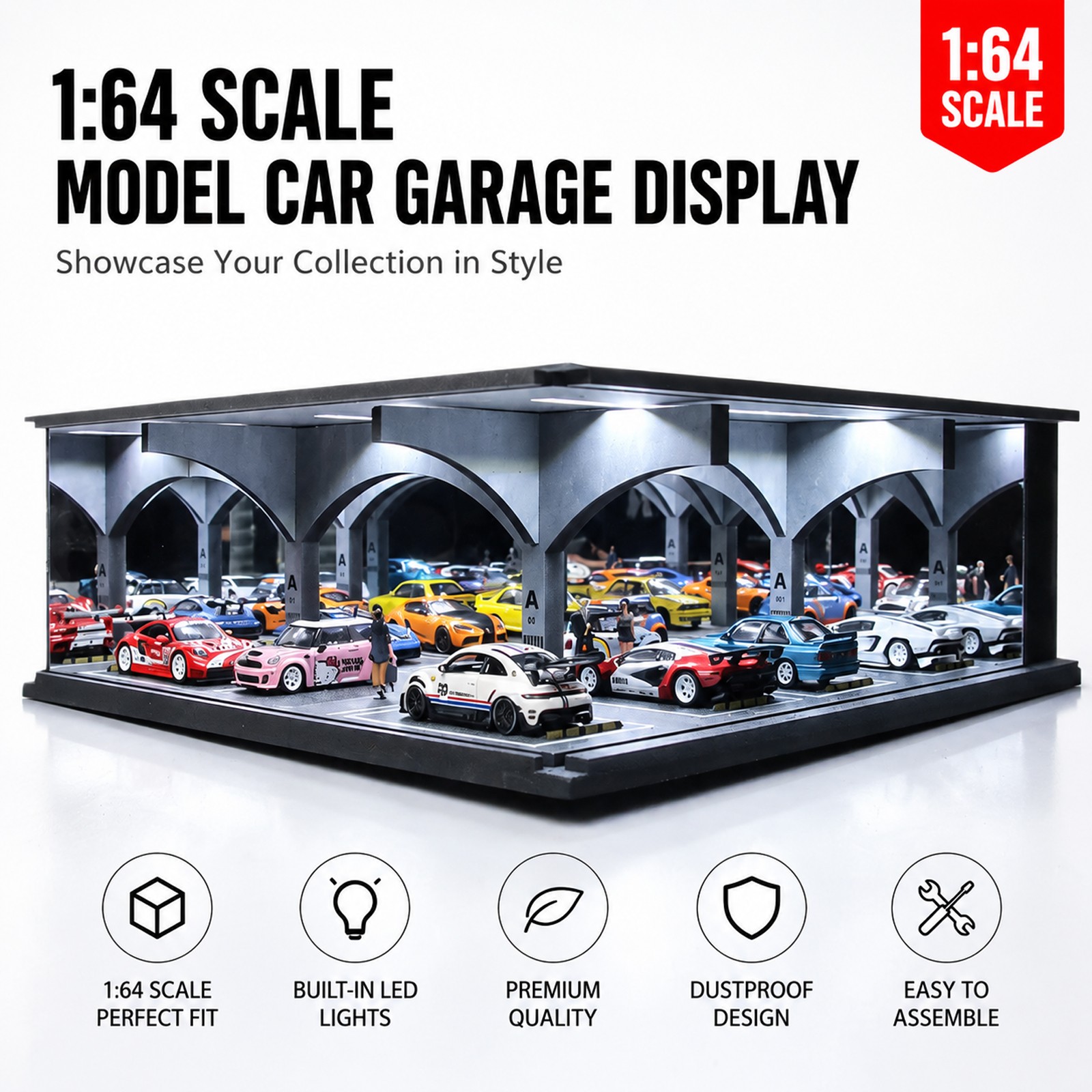 Diorama 1/64 Scale LED Underground Parking Lot Diecast Garage Model Display US