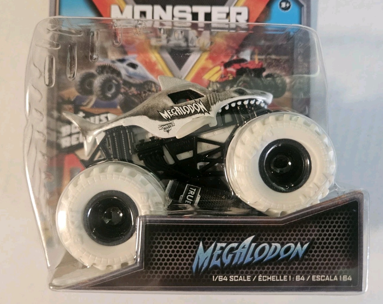 Monster Jam Megalodon Series 22 1:64 Diecast Truck Bonus Decal Shark Gray