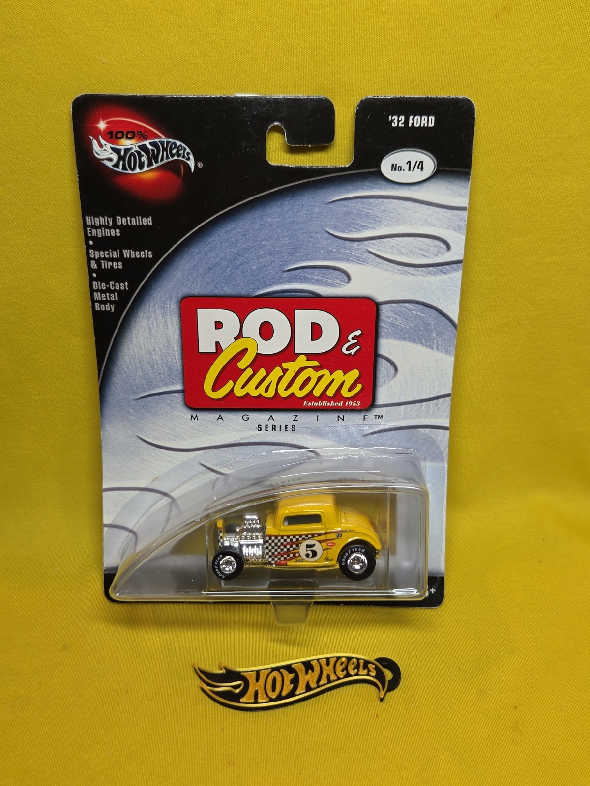 100% HOT WHEELS 2002 ROD CUSTOM ’32 FORD YELLOW 1/64 & Gift 🔥39