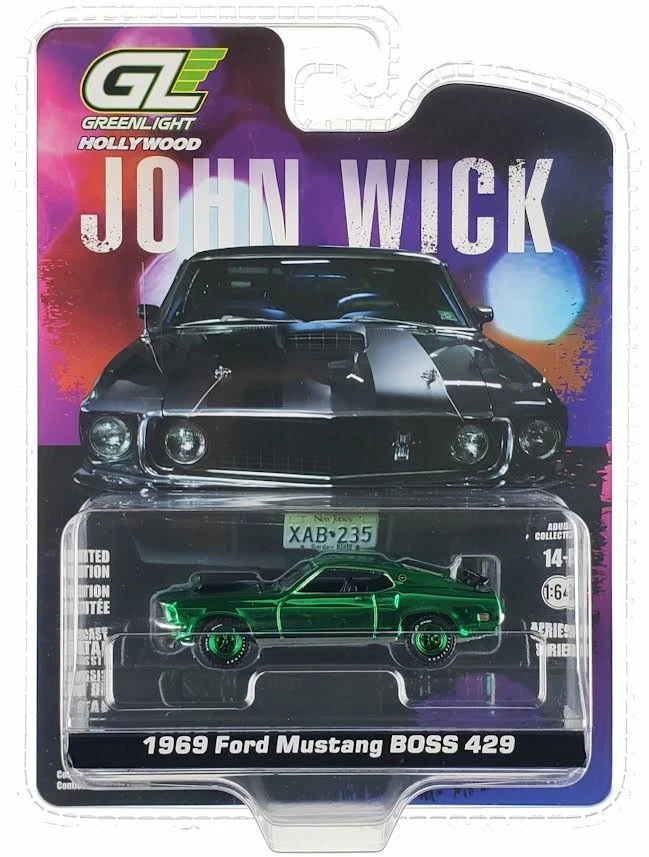 Chase! Greenlight 1:64 1969 Ford Mustang Boss 429 “JOHN WICK” Green Chrome 44780