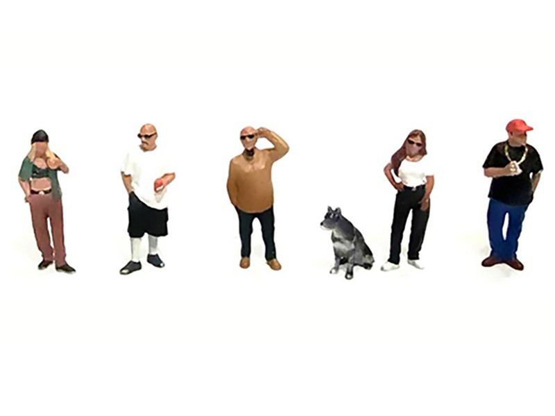“CURBSIDE CROWD” 6 PC DIECAST FIGURE SET FOR 1/64 SCALE BY AMERICAN DIORAMA 2429