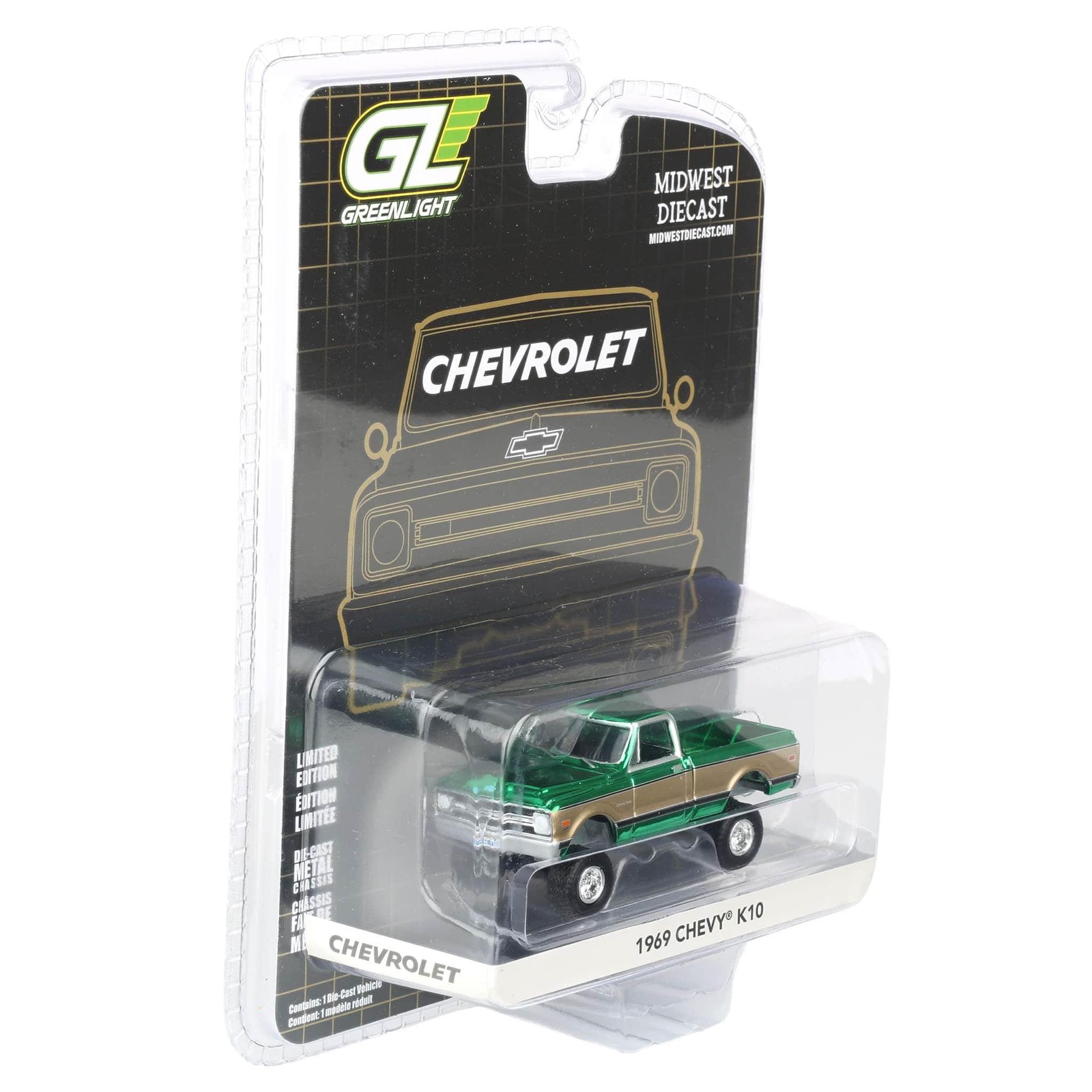 Green Chrome Chase Unit ~ 1/64 Lifted 1969 Chevrolet K10 Pickup Truck, 51687-B