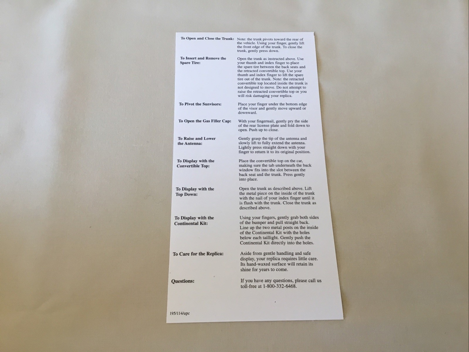 Danbury Mint 1958 Ford Thunderbird Convertible Title Paperwork Only 1:24