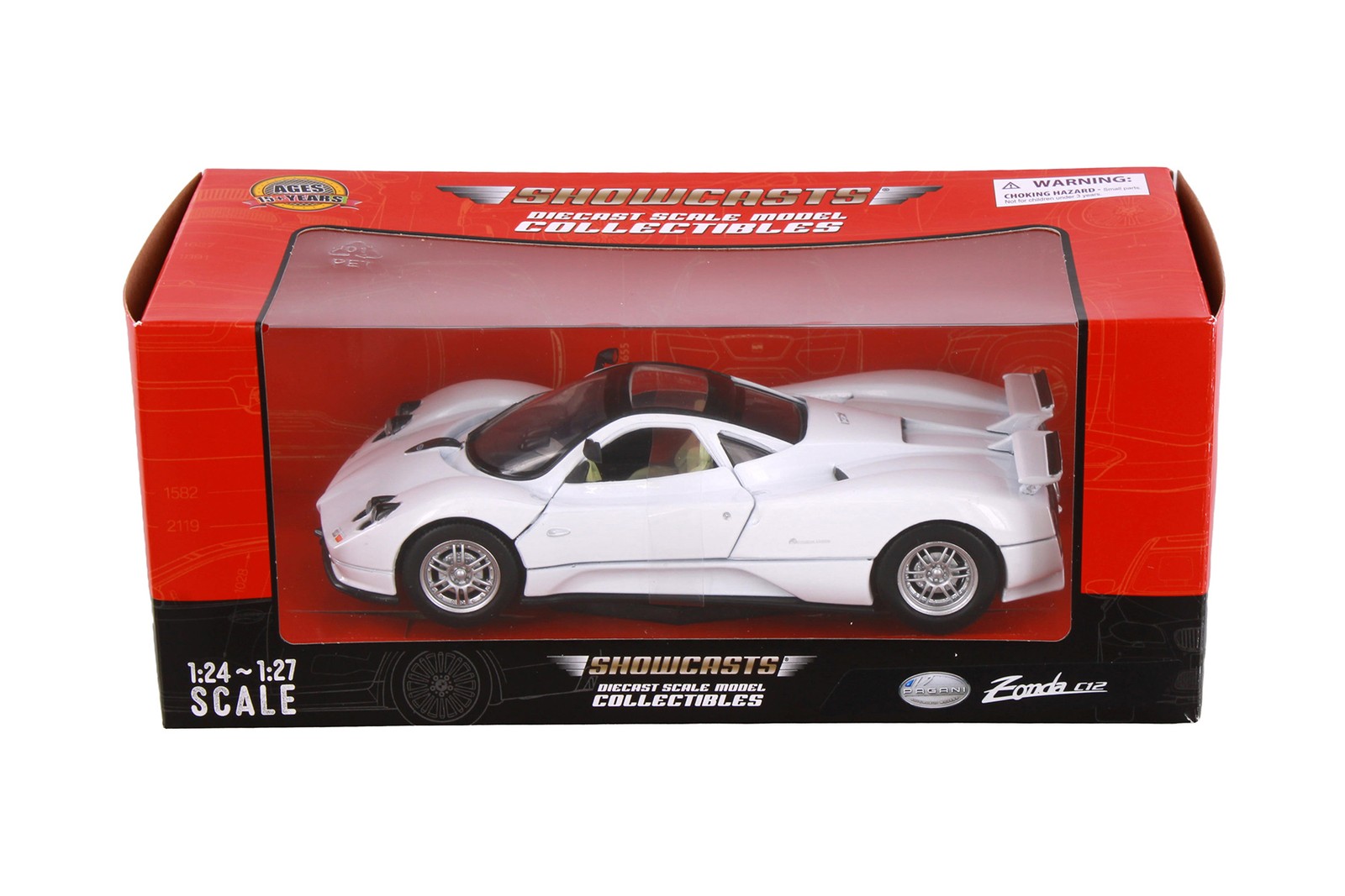 PAGANI ZONDA C12 W/SUNROOF WHITE 1/24 DIECAST CAR SHOWCASTS 77272WT