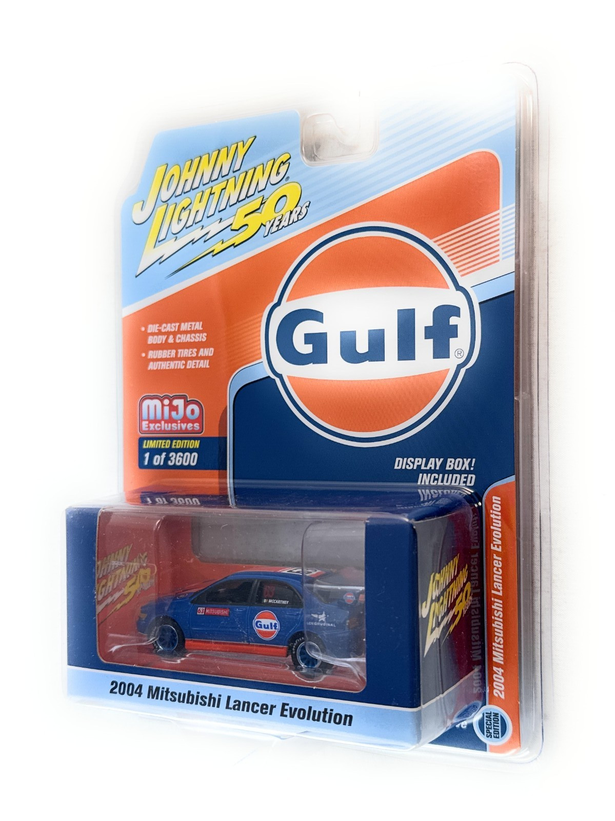 JOHNNY LIGHTNING 2004 BLU/ORANGE MITSUBISHI LANCER EVOLUTION GULF JLCP7249-4D