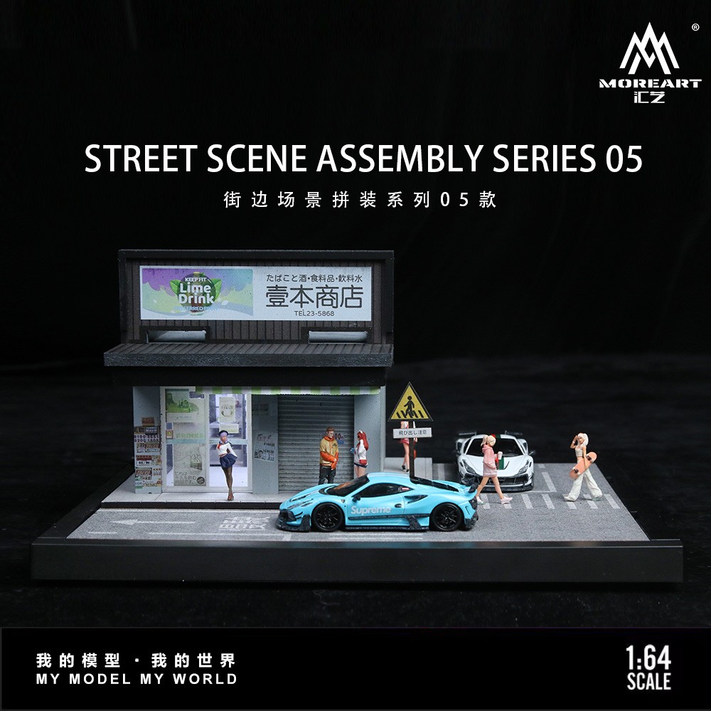 1:64 Diorama Diecast Garages Building Model LED Display Parking Lot Scene US