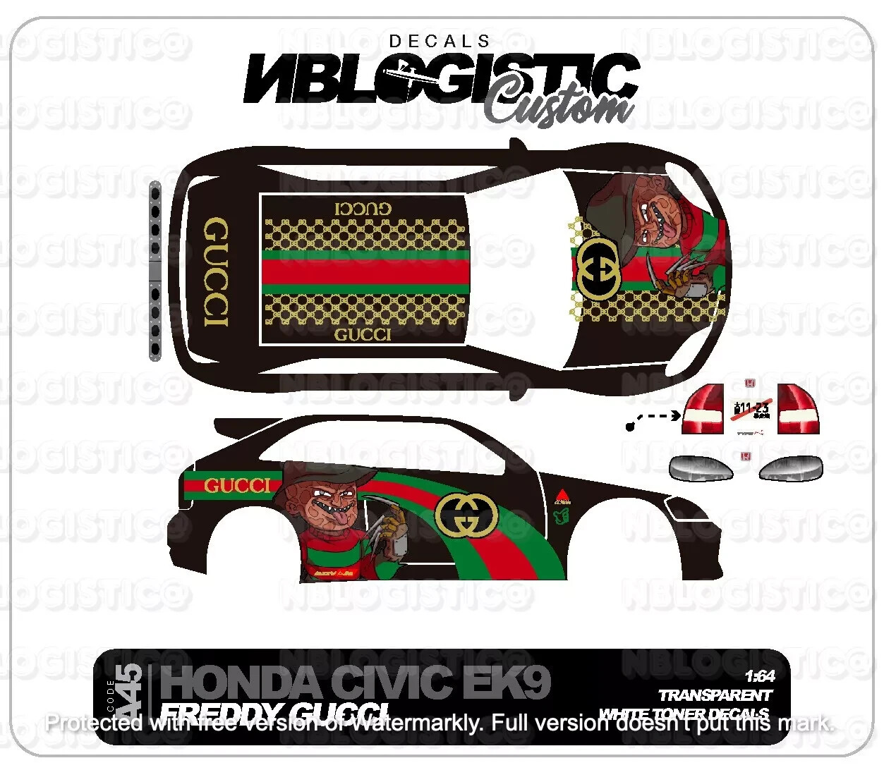 Hot Wheels HONDA EK9 RACING V6 Custom Universal WaterSlide Decal 1/64 Scale 037