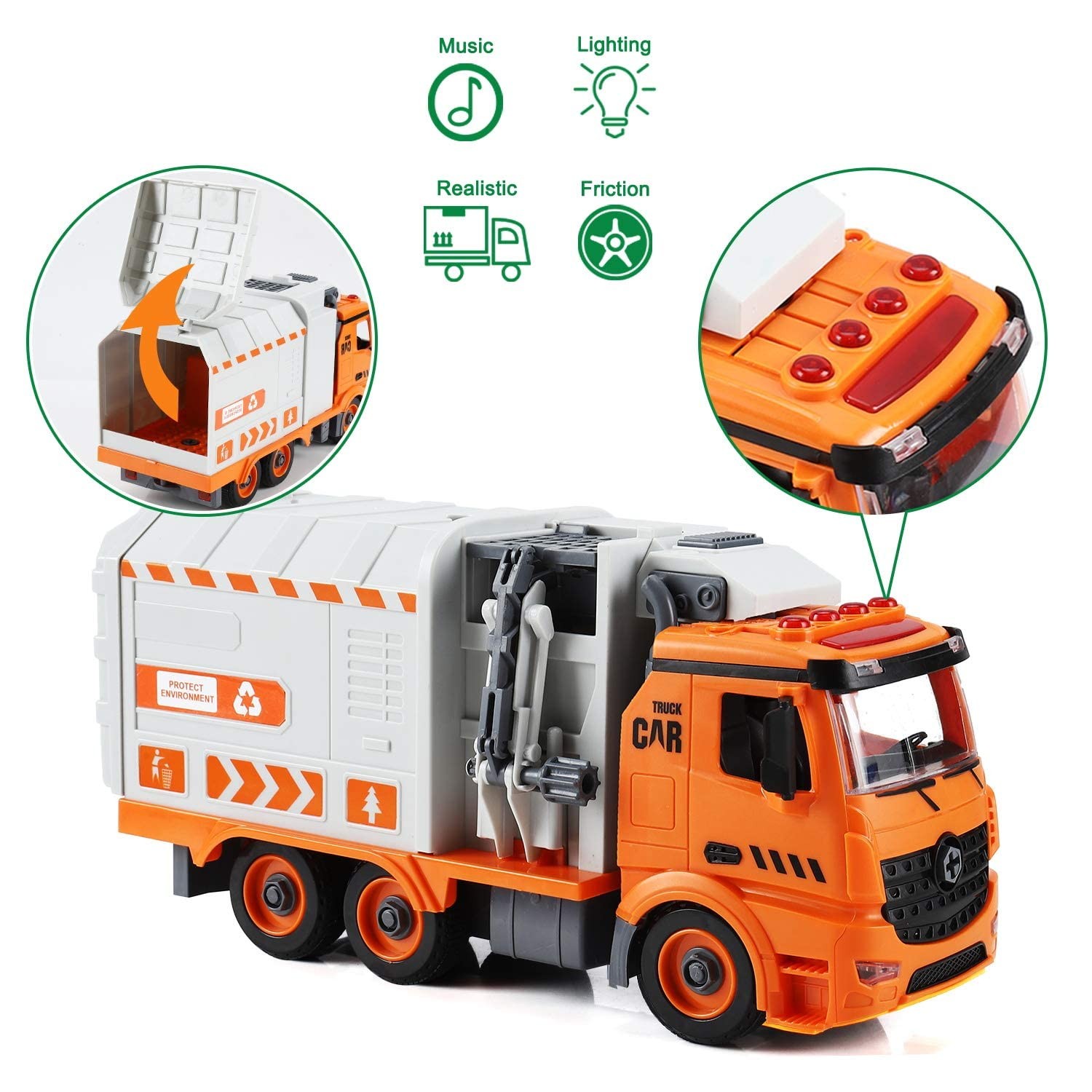 Garbage Truck Toys, DIY Realistic Recycling Trash Truck Toy with Light and So…