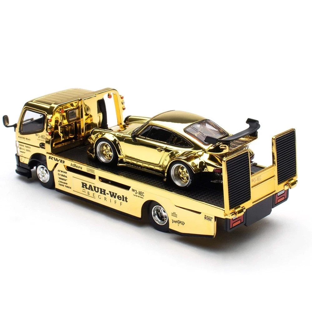 Pop Race 1:64 Porsche RWB 930 & RWB Truck Chrome Gold RWB Set HEC 2026