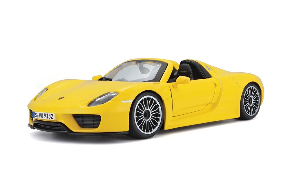 Porsche 918 Spyder Hard Top BBurago Metal 1:24, 7.25″L”, Grey/Yellow