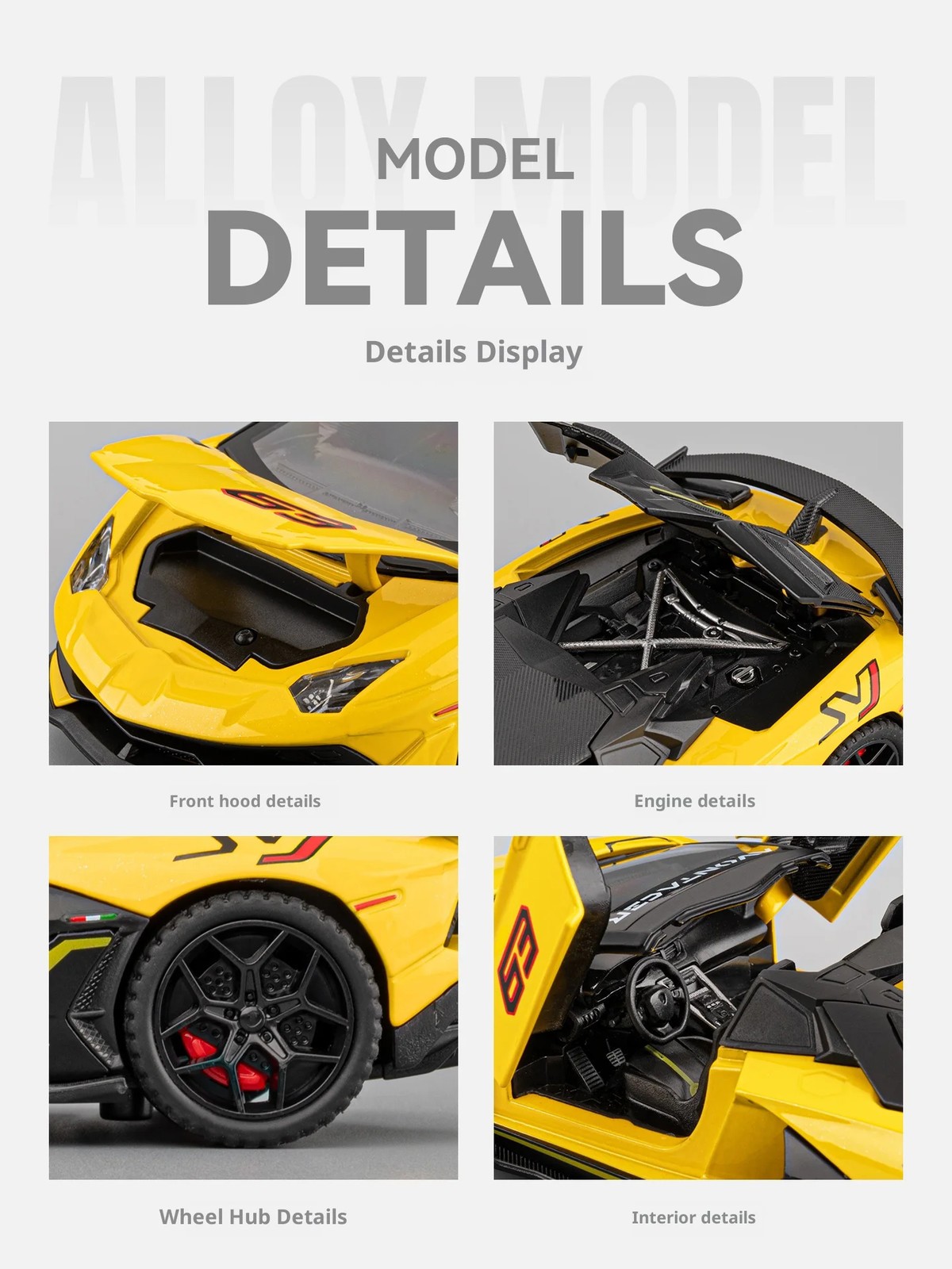 1/32 Lamborghini SVJ63 Alloy Diecast Sports Car Model Sound and Light Pull Back