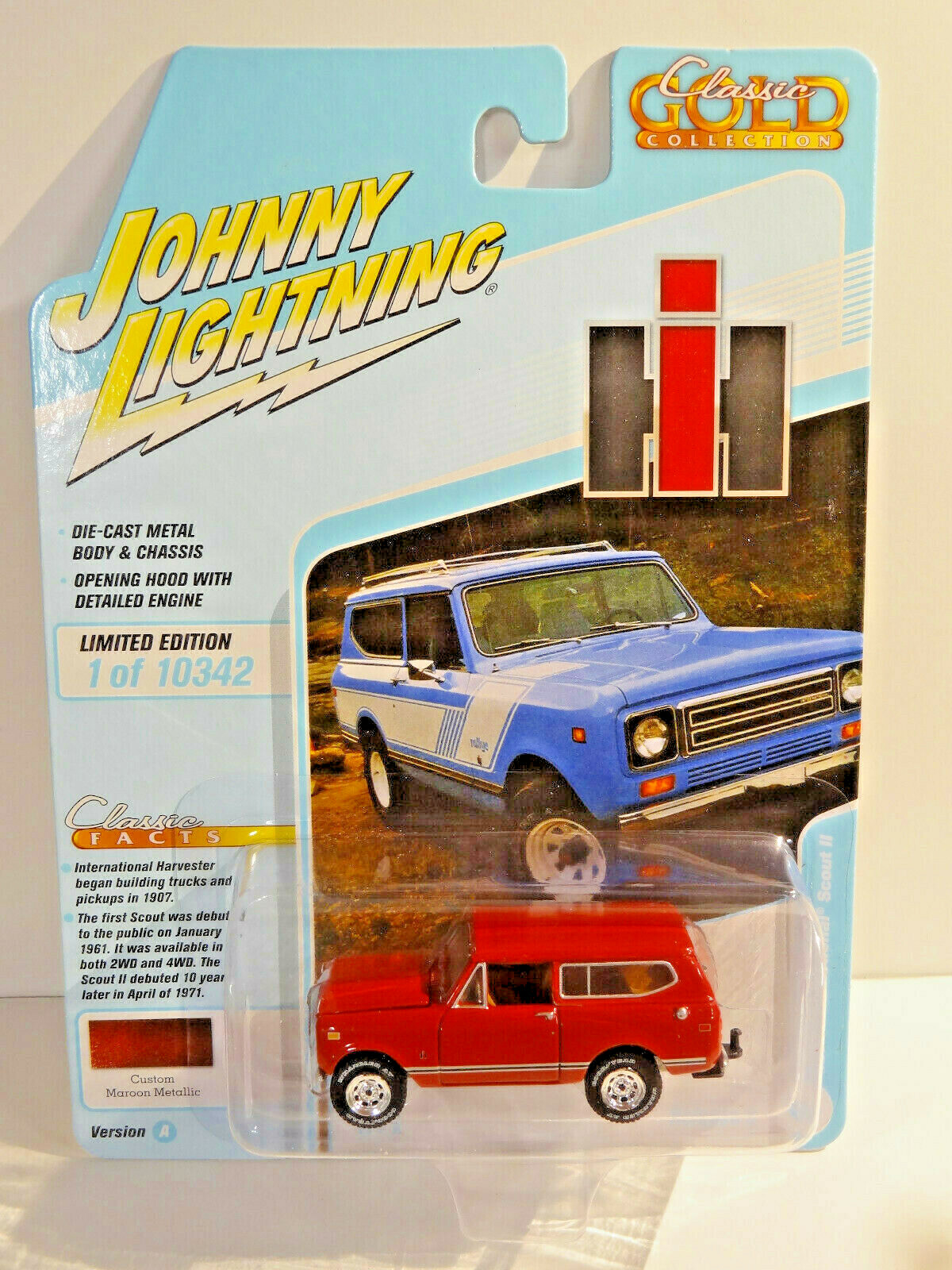 JOHNNY LIGHTNING – RED METALLIC – 1979 INTERNATIONAL SCOUT II WITH TOW HITCH