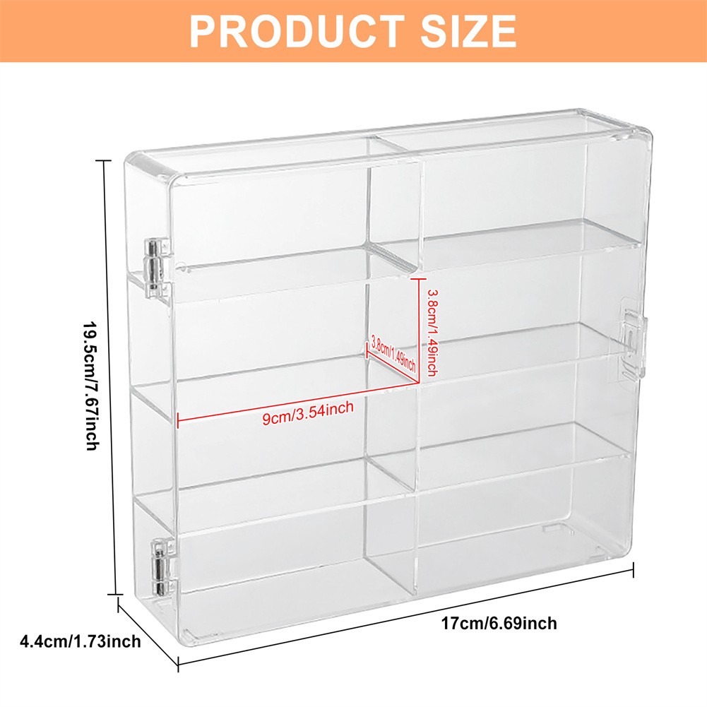 Clear Acrylic 1/64 Scale Toy Car Display Case Box With Dustproof Door for 8 Cars