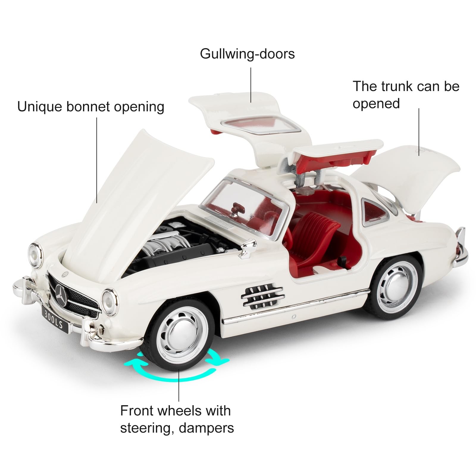 1955 300sl Vintage Car Toy, 1/32 Toy Car with Sound and Light Function, Child…