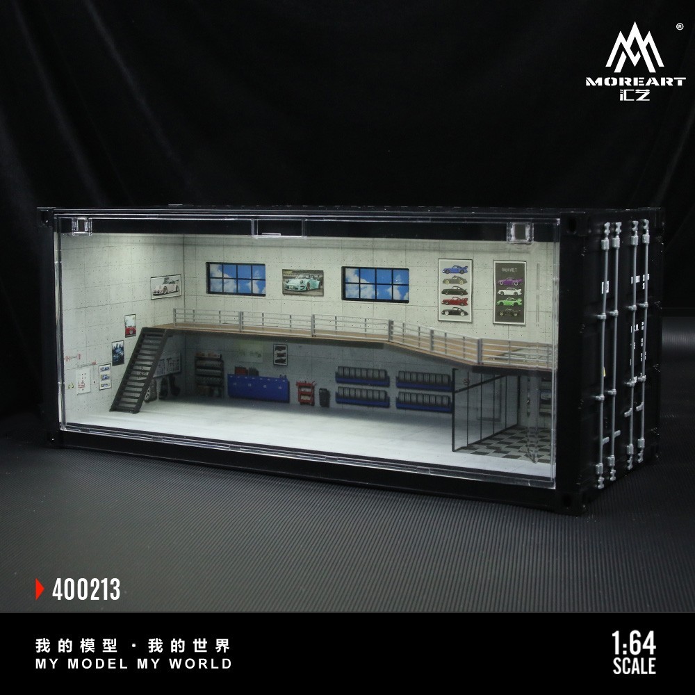 Diorama 1/64 Parking Lot Model LED Lighting Container Garage Display Case Scene
