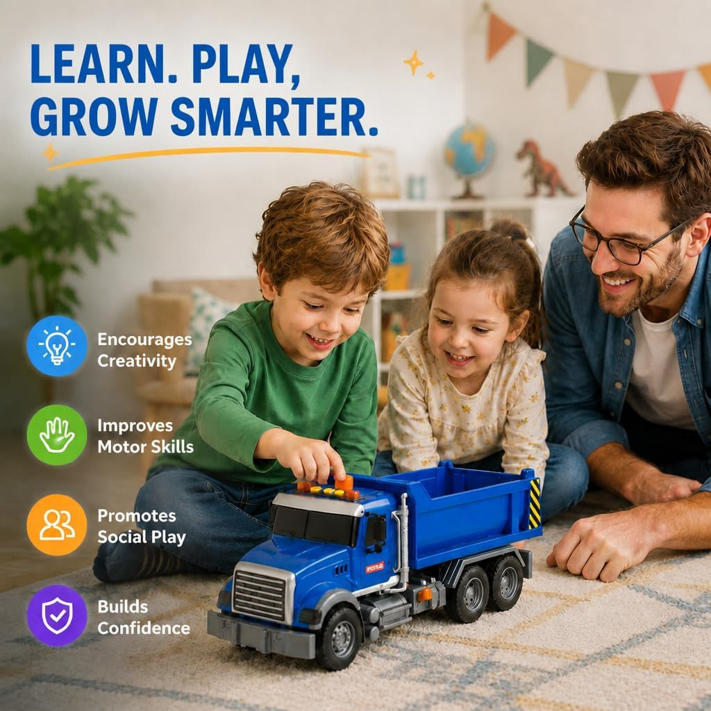 14″ Blue Large Dump Truck Toy,Construction Trucks for Boys Girls 3 4 5 6 7 8 Yea