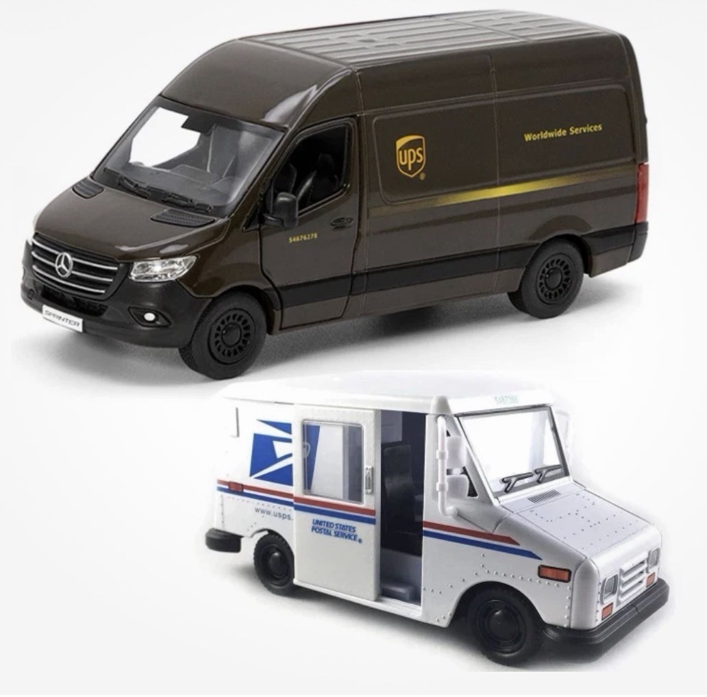 Kinsmart UPS & USPS Diecast Truck Set 1:48 NEW SEALED Delivery Vans Metal Toys