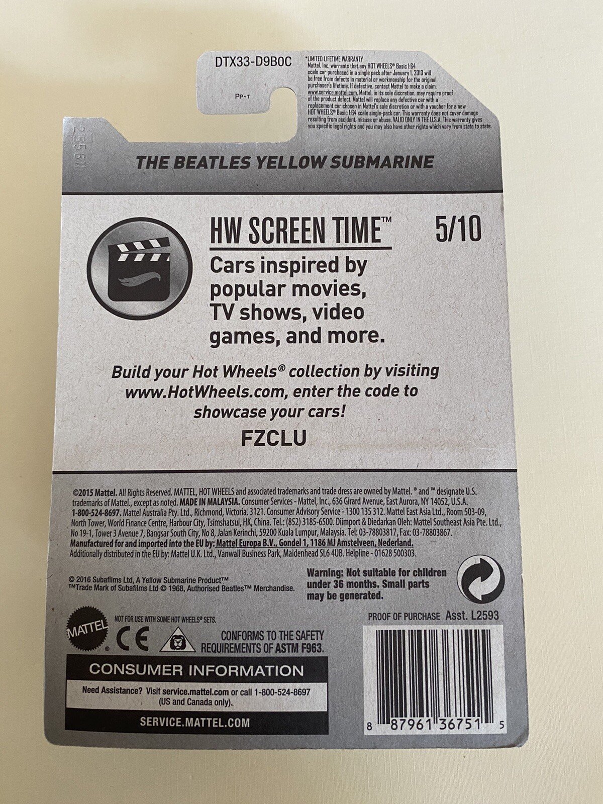 Beatles Yellow Submarine Hot Wheels HW Screen Time Sealed (2015)