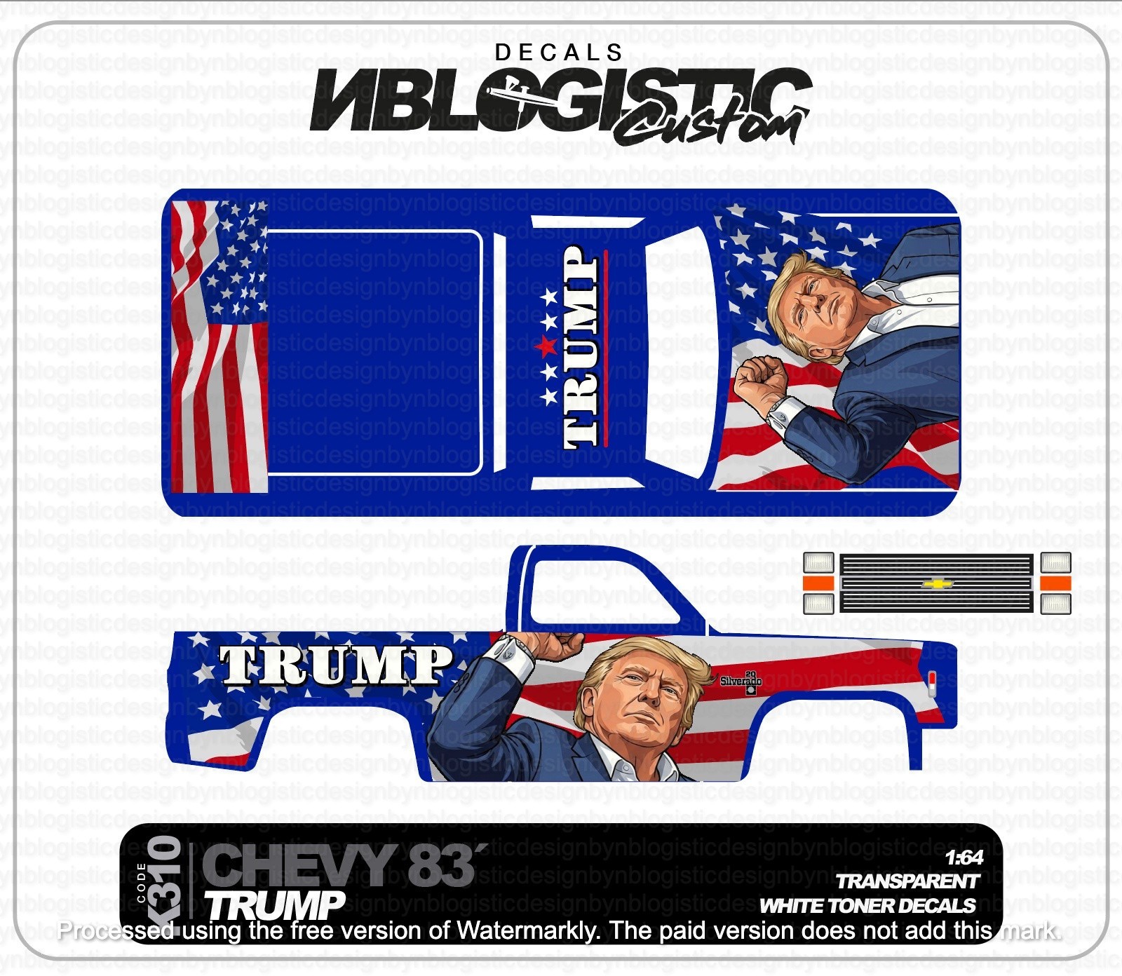 ’83 CHEVY SILVERADO Custom WaterSlide Decal for hot wheels 1/64