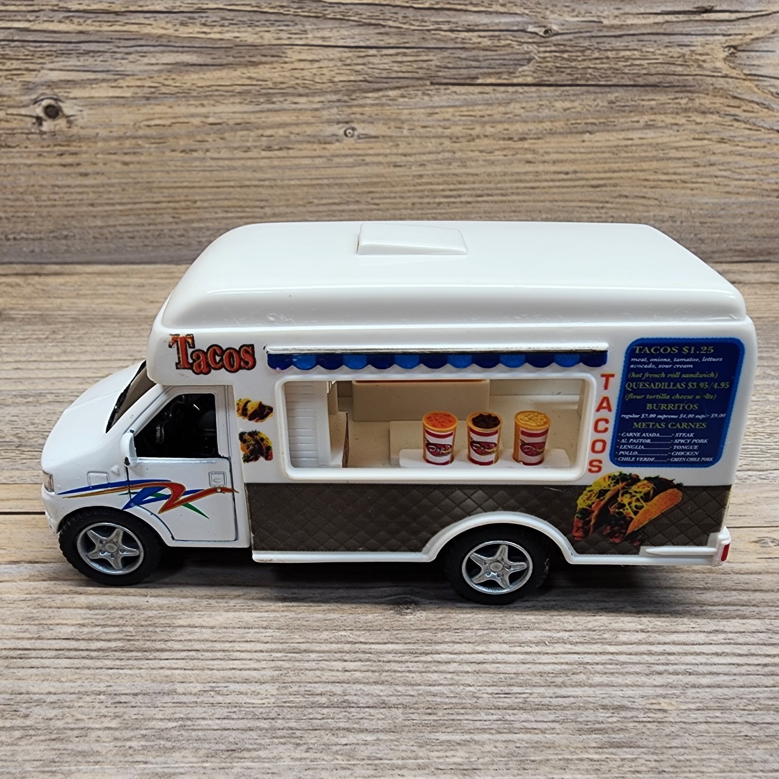 Kinsfun Die Cast Metal/Plastic Toy Taco Truck w/Pullback Action & Opening Doors