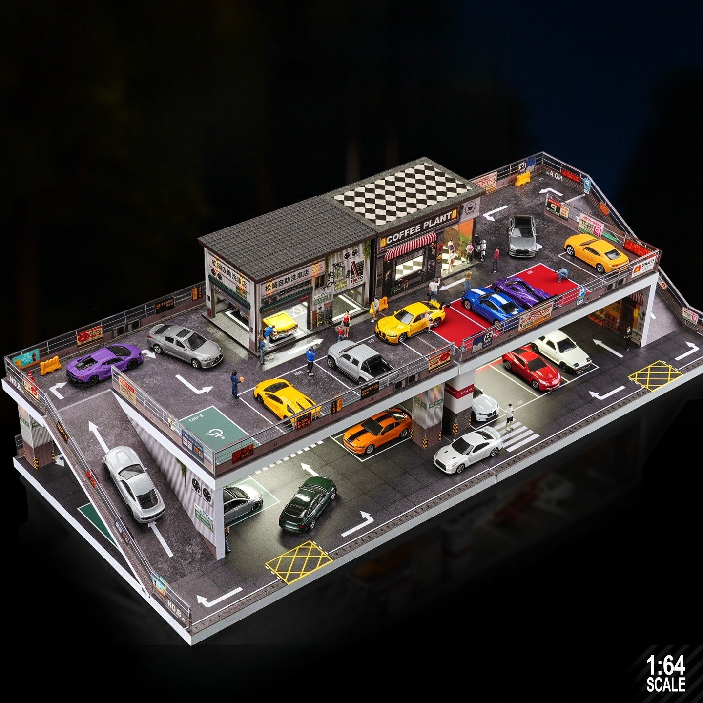 1/64 Diorama Garage Model LED City Store Parking Lot Building Scene Model Gift