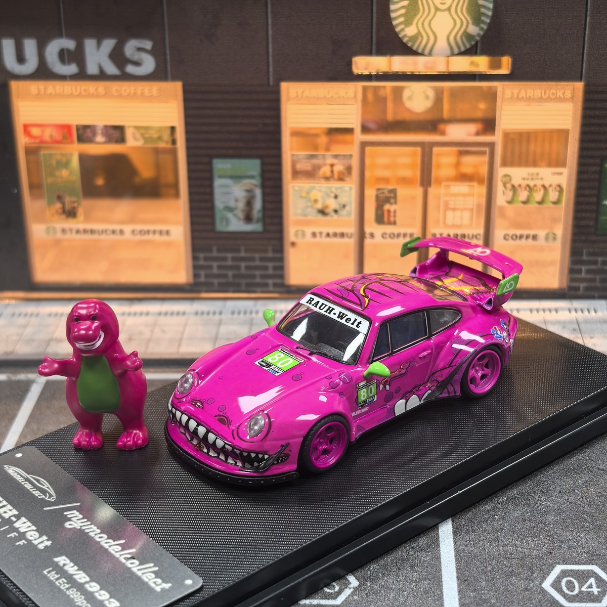 MC 1:64 Pink Dinosaur #80 RWB Porsche 993 Sports Model Diecast Metal Car Model