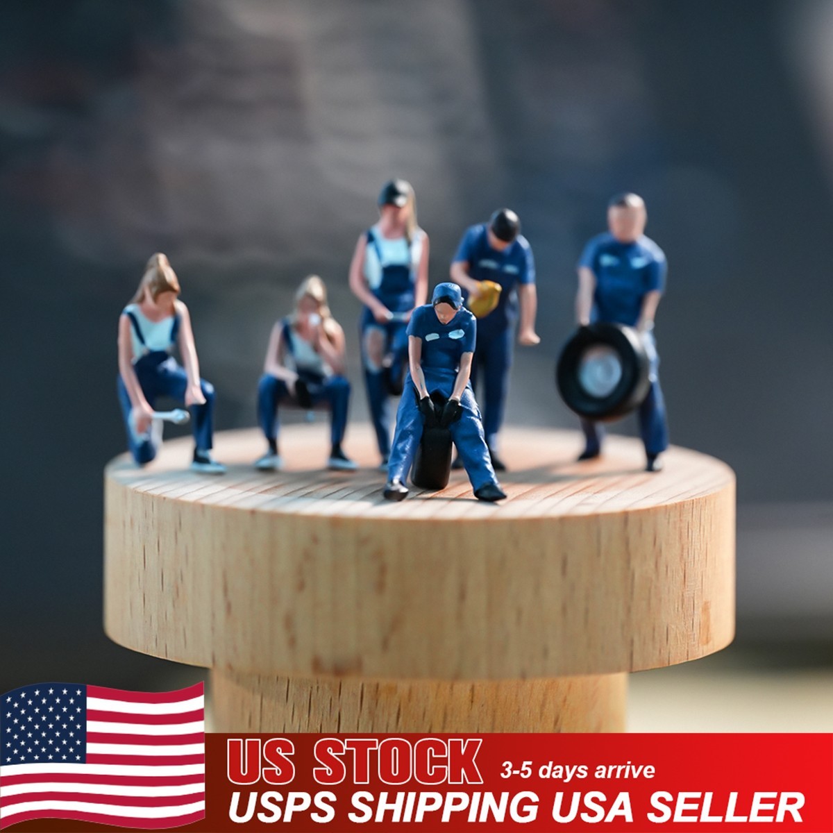 USA Miniature Figure Scene Props 1/64 6pcs Car Repairman Engineer Diorama Model
