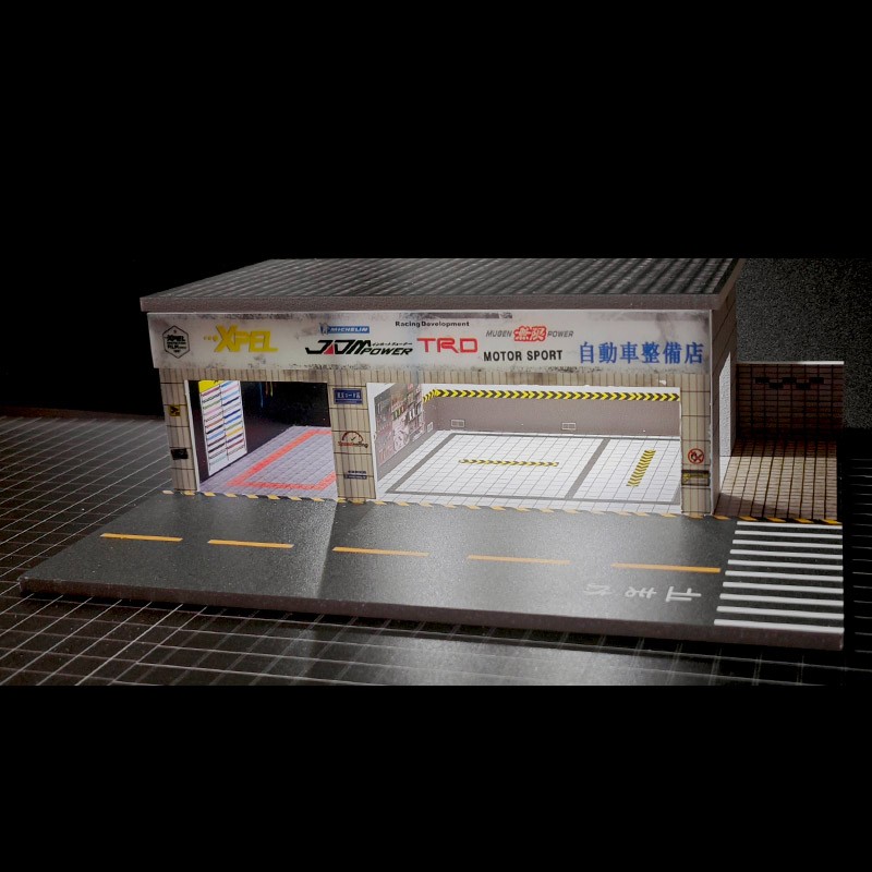 Diorama 1/64 Die-Cast Car Garage Model LED Car Display Collection Scene Gifts US